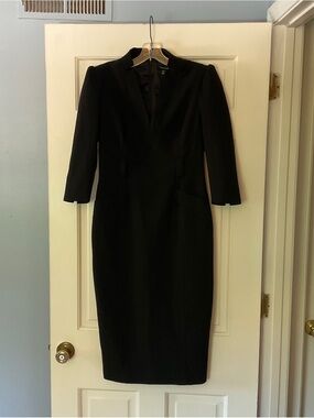 Karen Millen Structured Crepe Forever Midi Dress Black US 8 NWT Office Evening
